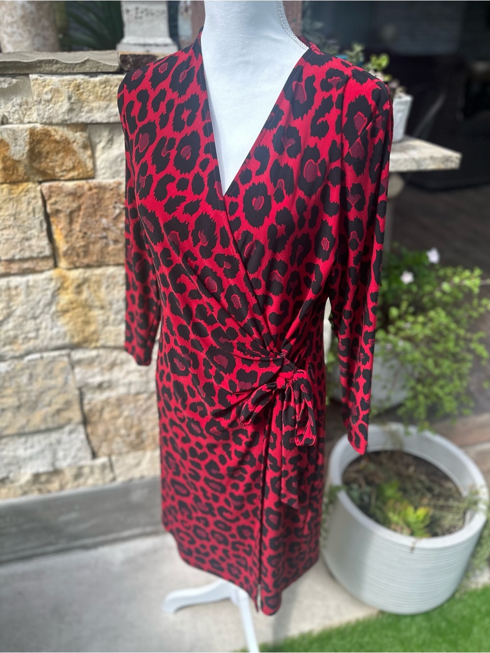Anne Klein Red and Black Leopard Wrap Dress - Women Intimates & Sleepwear